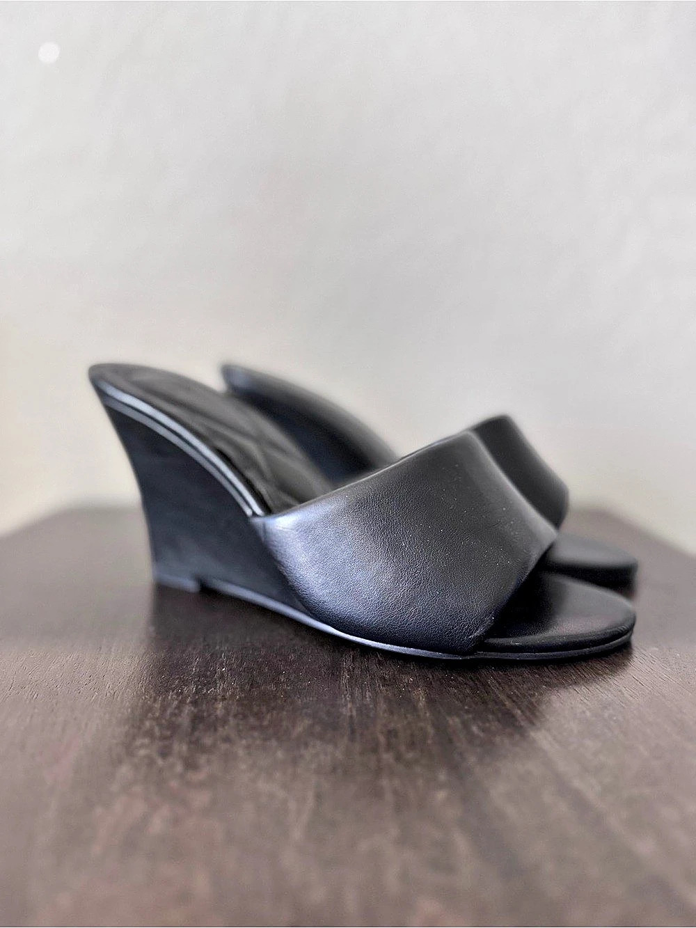 Black Wedge Mule Heels